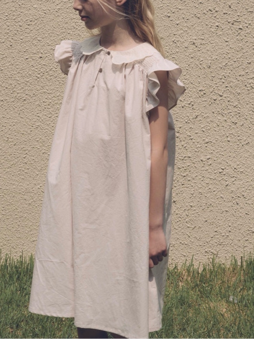 louisiella daniella dress girls 8 smocked delicate classic beige Ruffle Modest